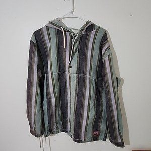 Quicksilver Pullover Hoodie Jacket Mens Medium Green 1/4 Zip & Buttons Pocket